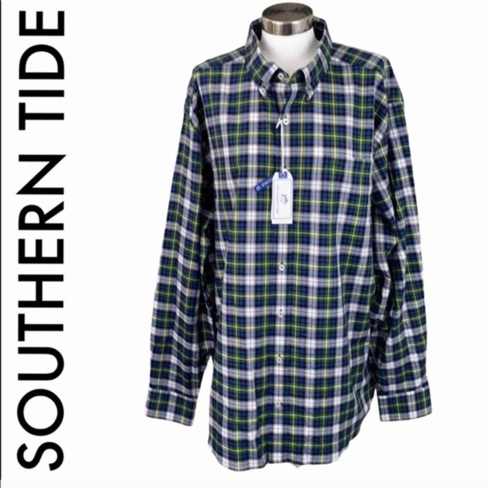 SOUTHERN TIDE NWT MEN’S BLUE GREEN YELLOW SHIRT S‎